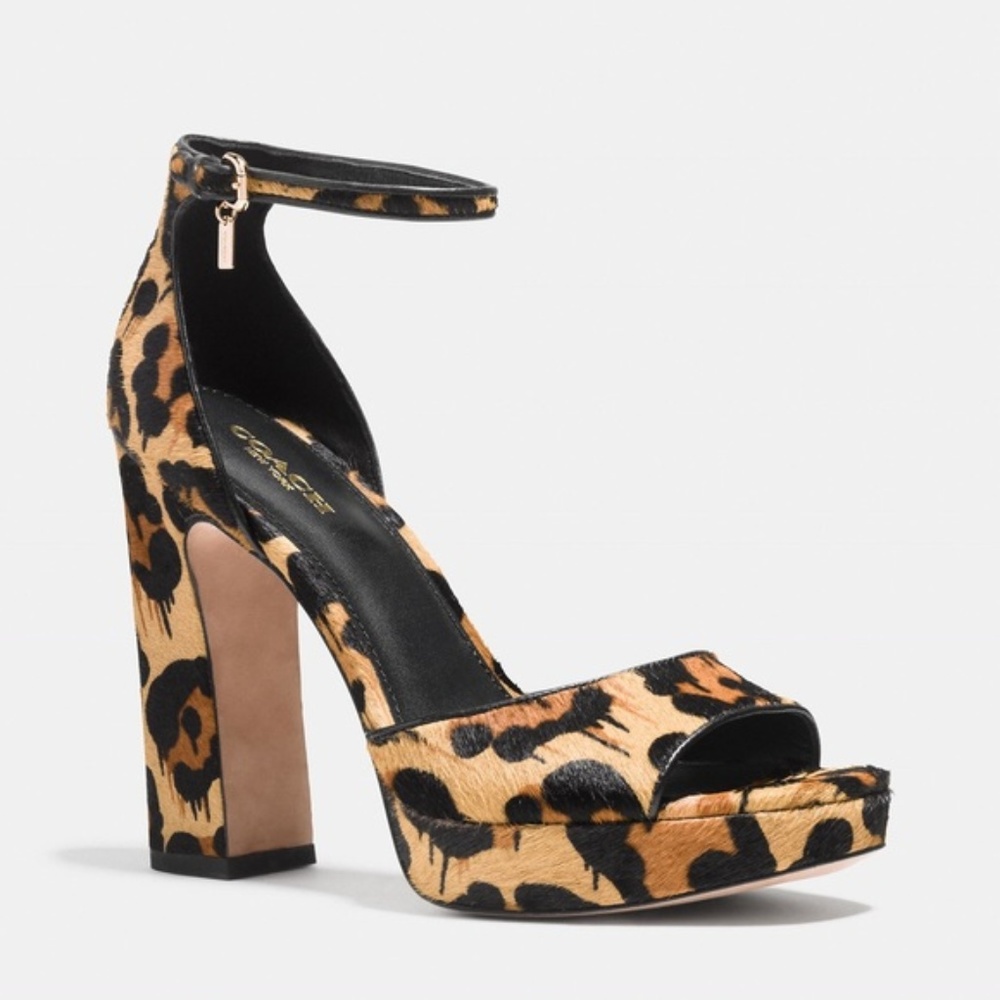COACH Margharita Calf Hair Leopard Chunky Heels